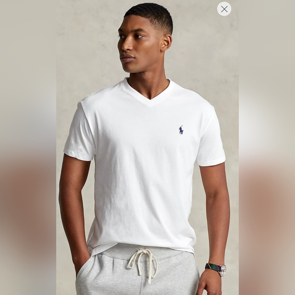 Polo Ralph Lauren Classic fit Jersey Vneck Tshirt  Large White
